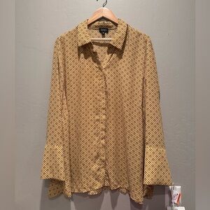 Jones New York Mustard Yellow Geometric Collared Button‎ Up Shirt Size 3X